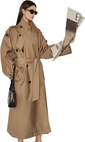 Oversized Long Womens Trench Coats Double-Breasted Duster Coat Windbreaker Overcoat for Women Spring Fall Outerwear