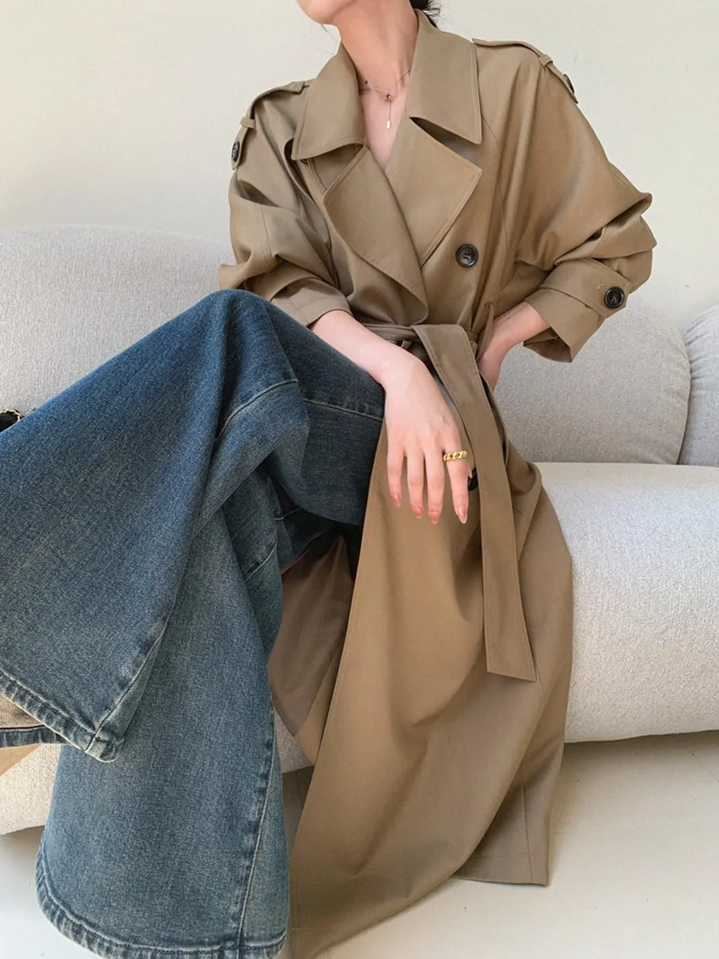 Oversized Long Womens Trench Coats Double-Breasted Duster Coat Windbreaker Overcoat for Women Spring Fall Outerwear