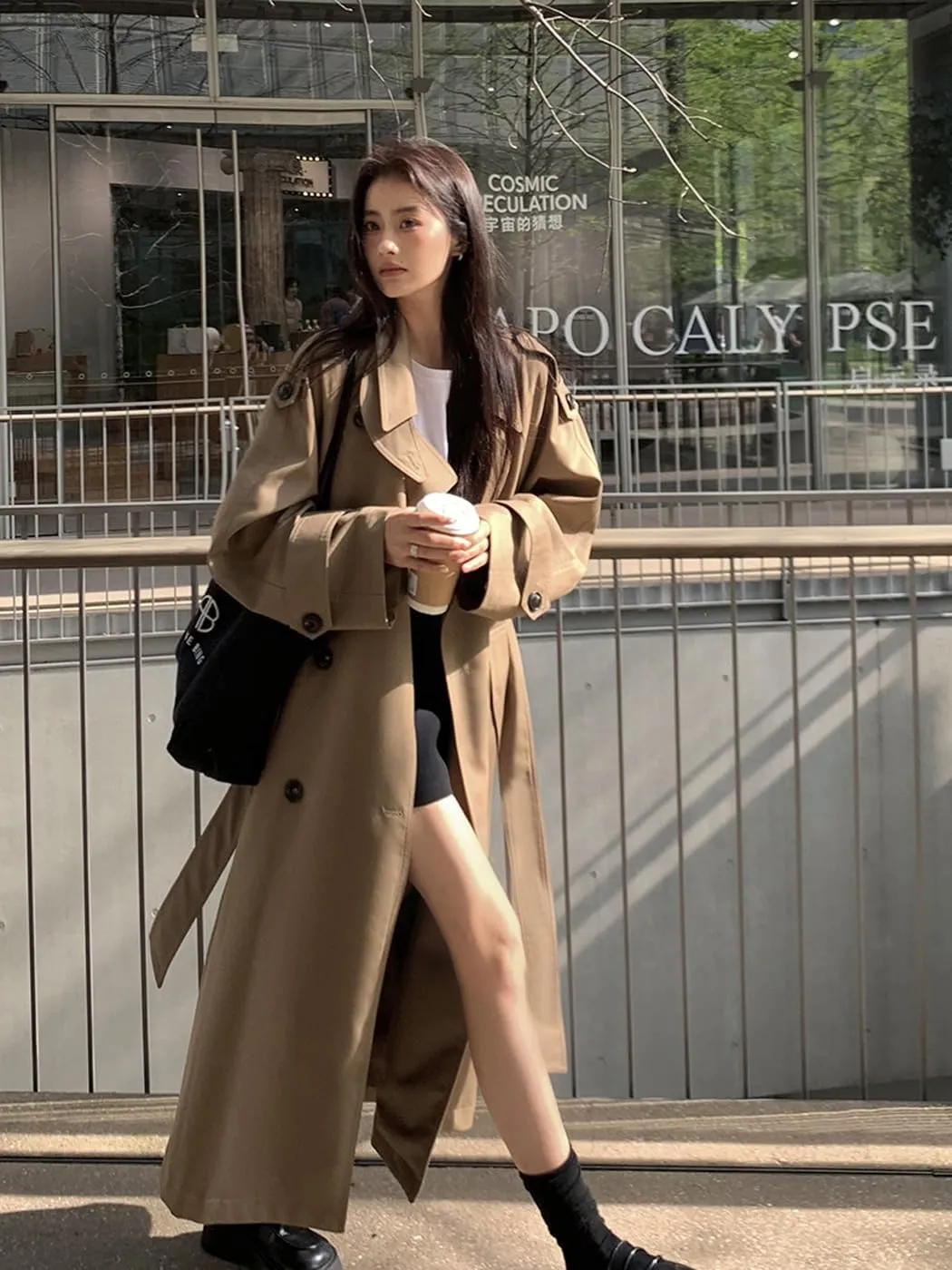 Oversized Long Womens Trench Coats Double-Breasted Duster Coat Windbreaker Overcoat for Women Spring Fall Outerwear