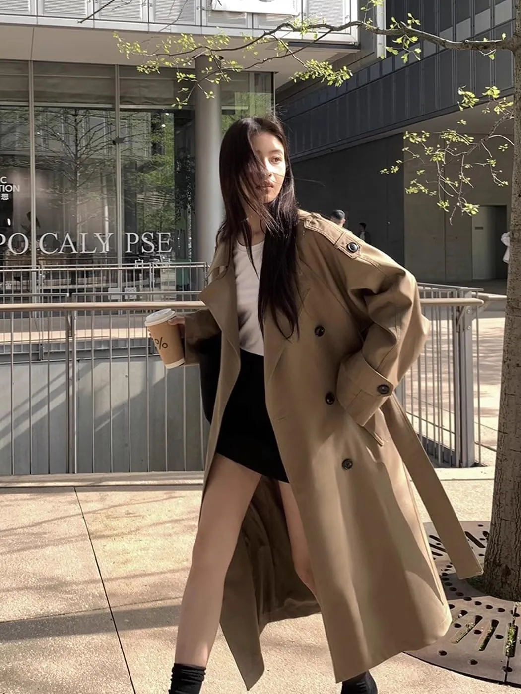 Oversized Long Womens Trench Coats Double-Breasted Duster Coat Windbreaker Overcoat for Women Spring Fall Outerwear