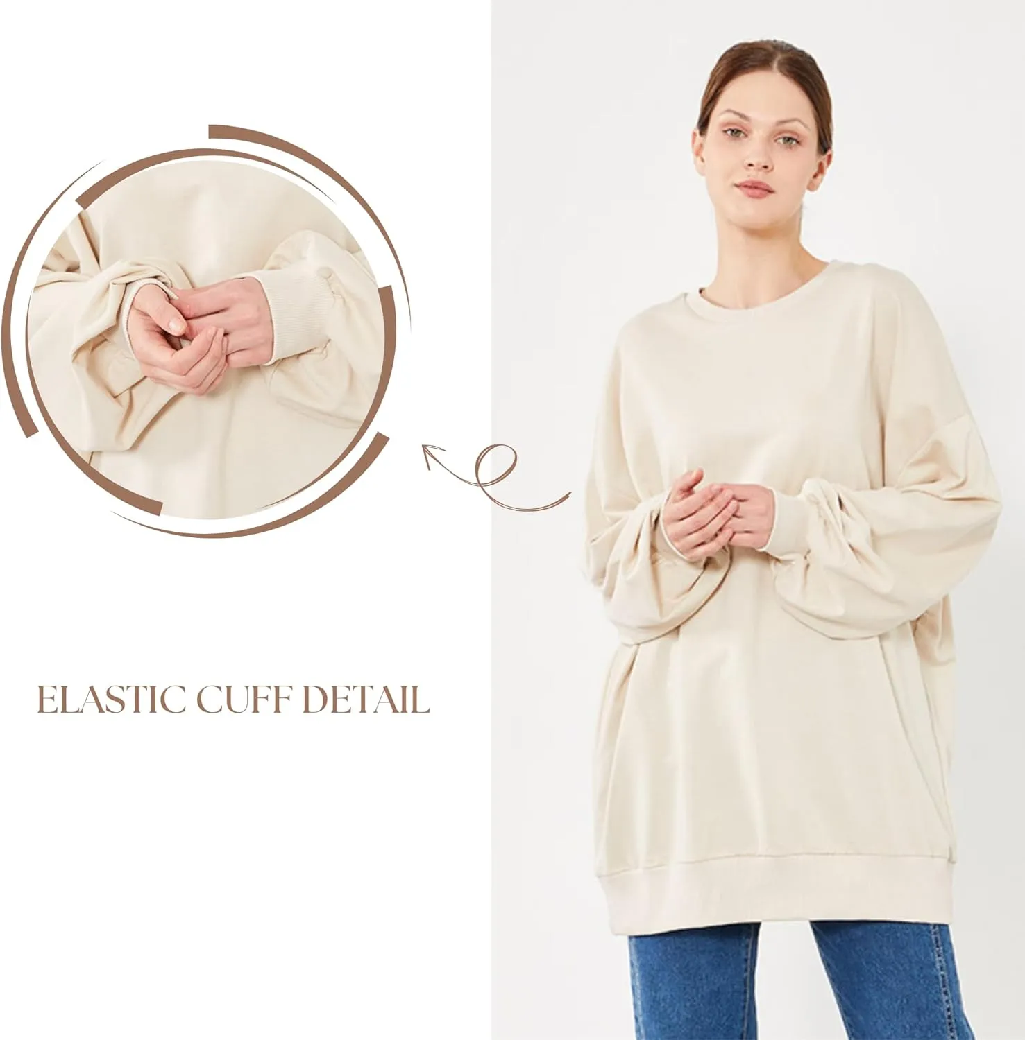 Oversized Sweatshirt for Women's | Basic Long Sleeve Crew Neck Tunic | Women Pullover Hoodies Tops