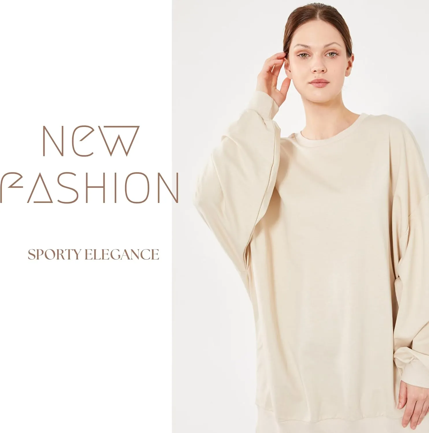 Oversized Sweatshirt for Women's | Basic Long Sleeve Crew Neck Tunic | Women Pullover Hoodies Tops
