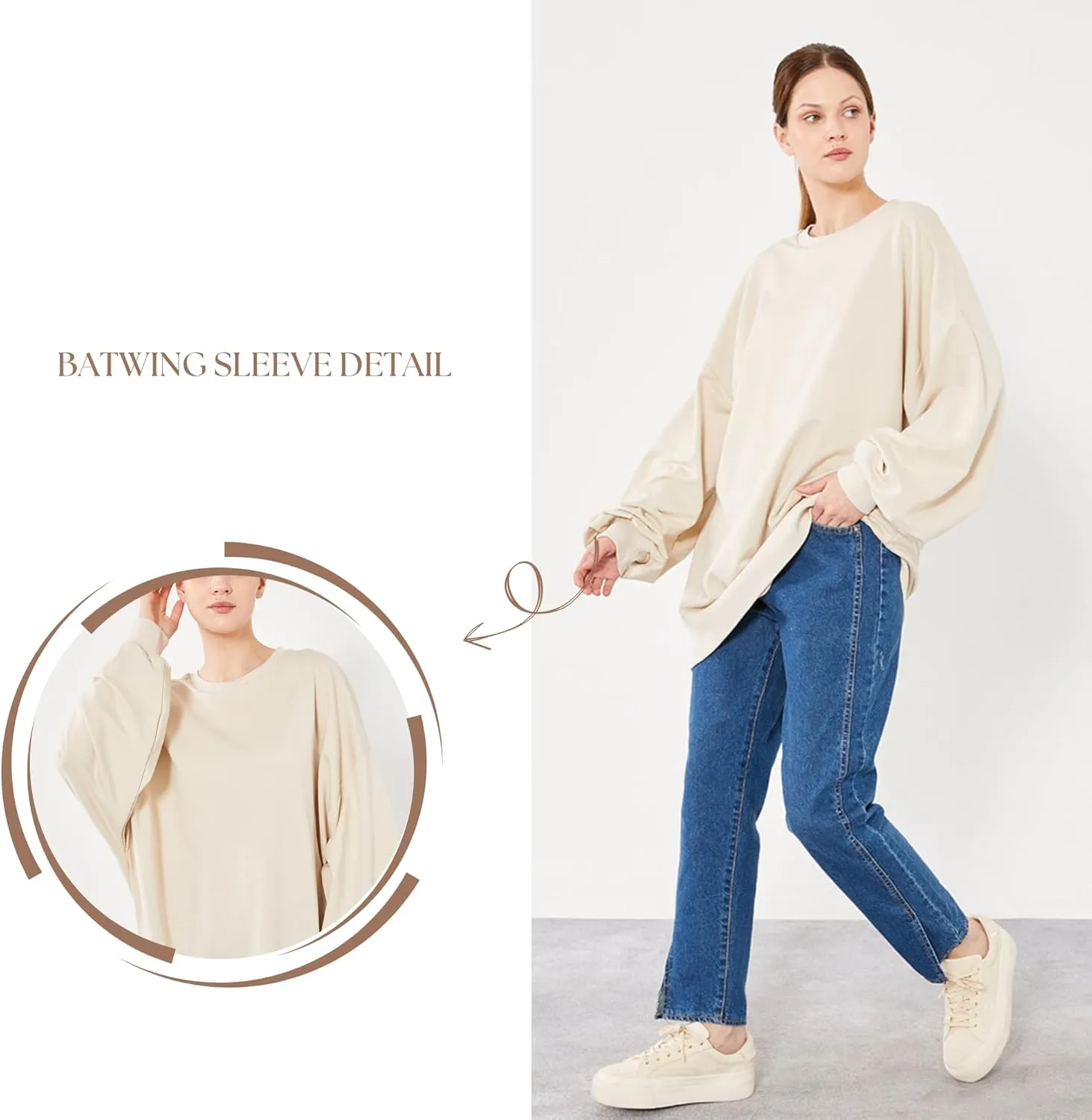 Oversized Sweatshirt for Women's | Basic Long Sleeve Crew Neck Tunic | Women Pullover Hoodies Tops