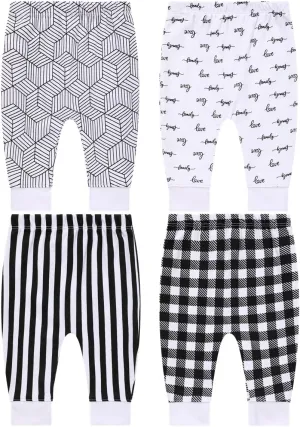 Pack of 4 Baby Jogger Pants - Soft Cotton Pants for Boys and Girls - Unisex Cute Color Designs for Infants