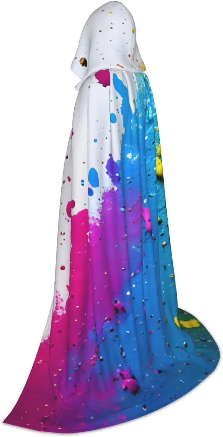 Paint Splatter Backdrop Hooded Cloak Coat Winter Warm Long Cloak Cosplay Costumes Outerwear Carnivals Hoodies Capes