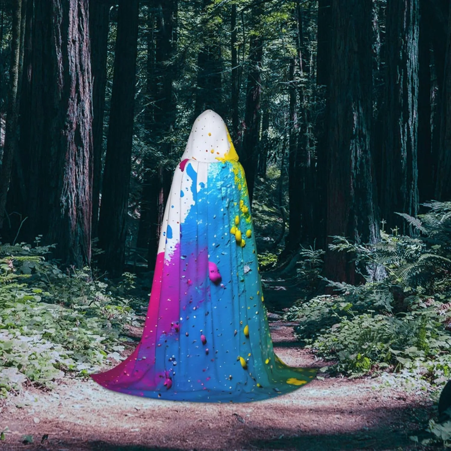 Paint Splatter Backdrop Hooded Cloak Coat Winter Warm Long Cloak Cosplay Costumes Outerwear Carnivals Hoodies Capes