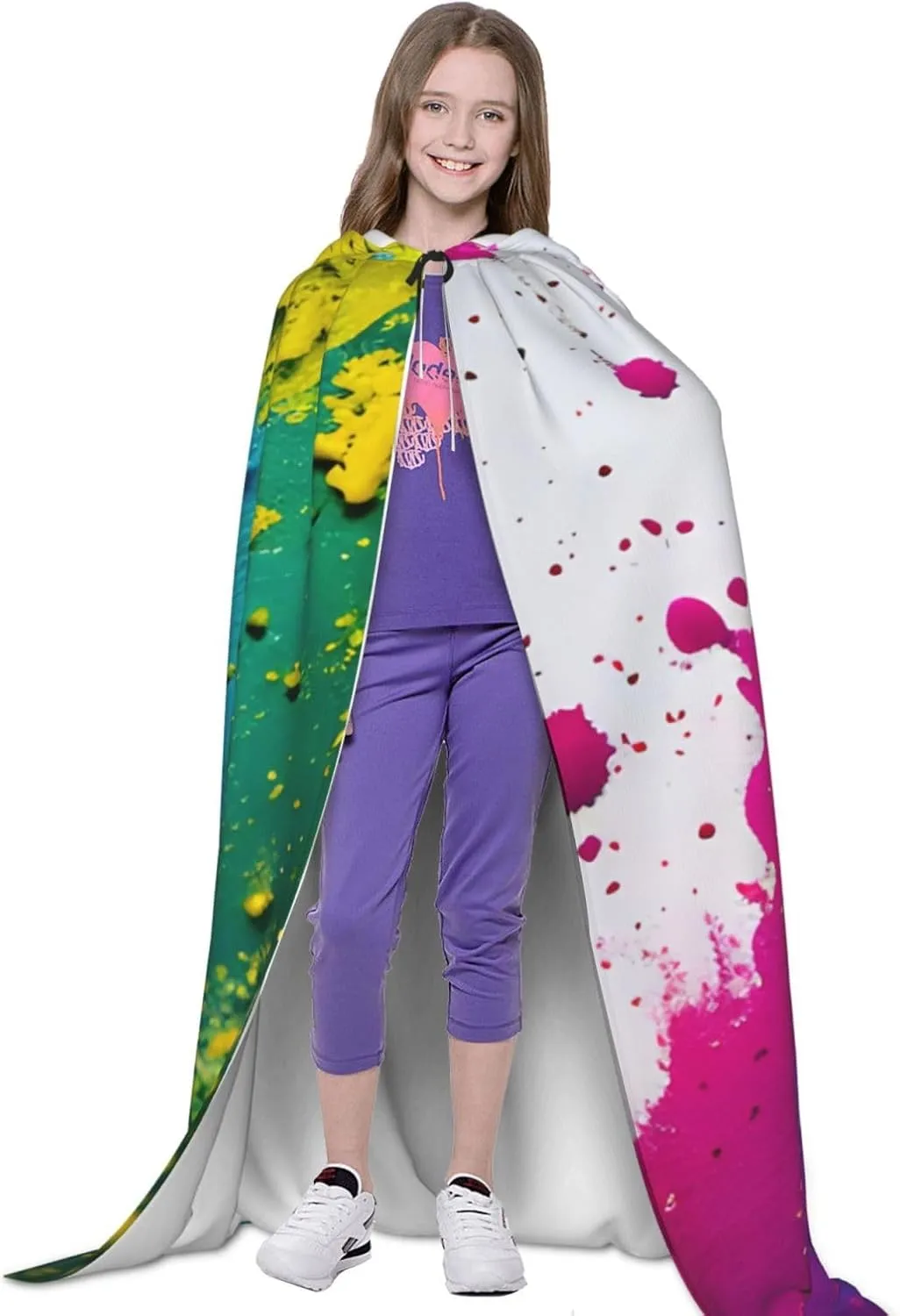 Paint Splatter Backdrop Hooded Cloak Coat Winter Warm Long Cloak Cosplay Costumes Outerwear Carnivals Hoodies Capes