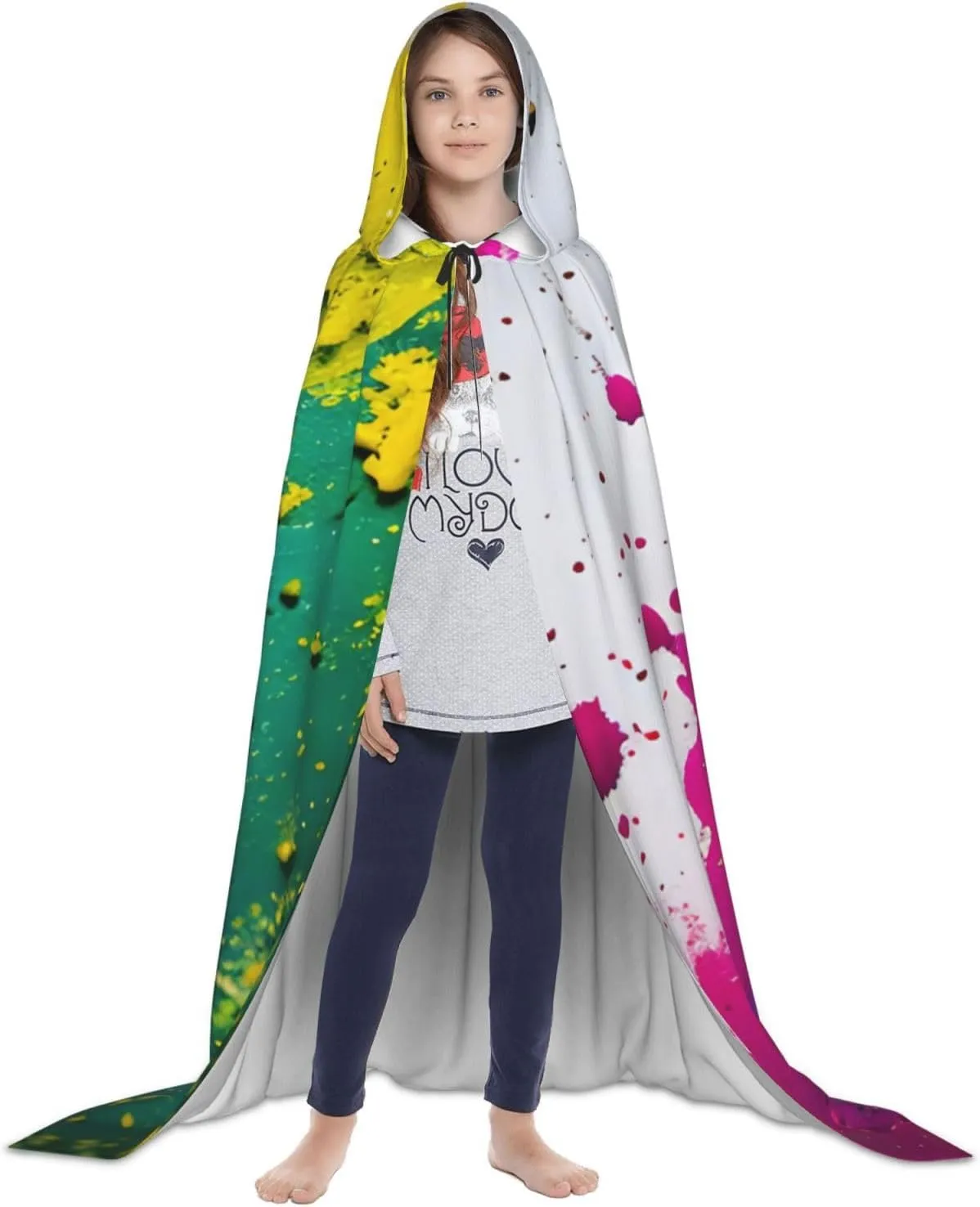 Paint Splatter Backdrop Hooded Cloak Coat Winter Warm Long Cloak Cosplay Costumes Outerwear Carnivals Hoodies Capes