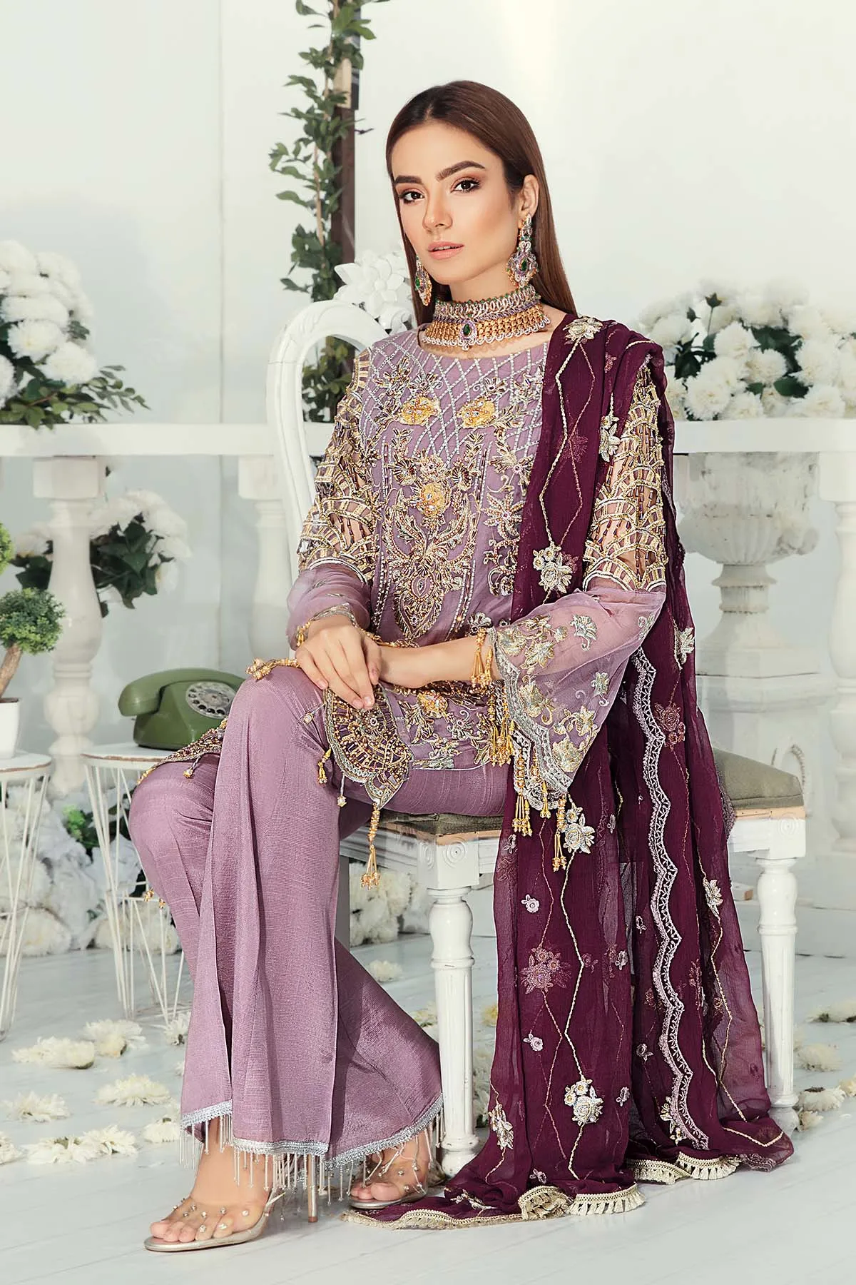 Pakistani Chiffon Embroidered Dress #J6118
