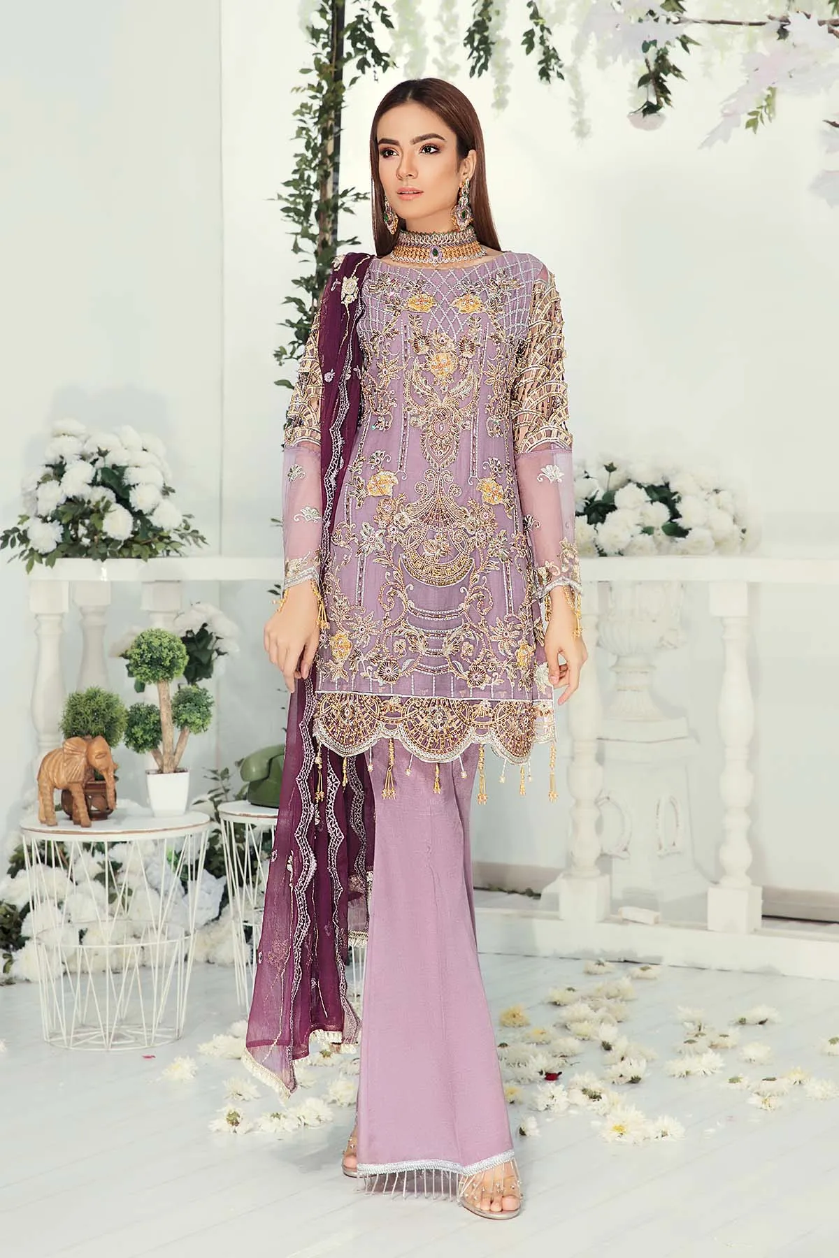 Pakistani Chiffon Embroidered Dress #J6118