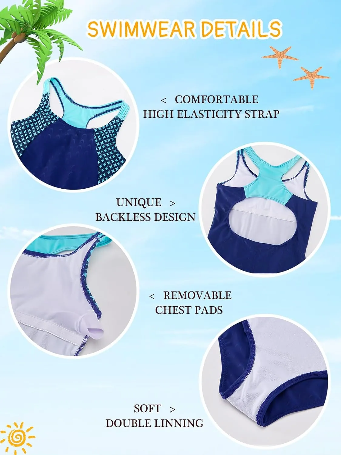Patgoal Girls' One Piece Swimsuit Athletic Youth Girl's Swimsuit Kids Racerback Swimwear Thick Strap Beach Bathing Suit