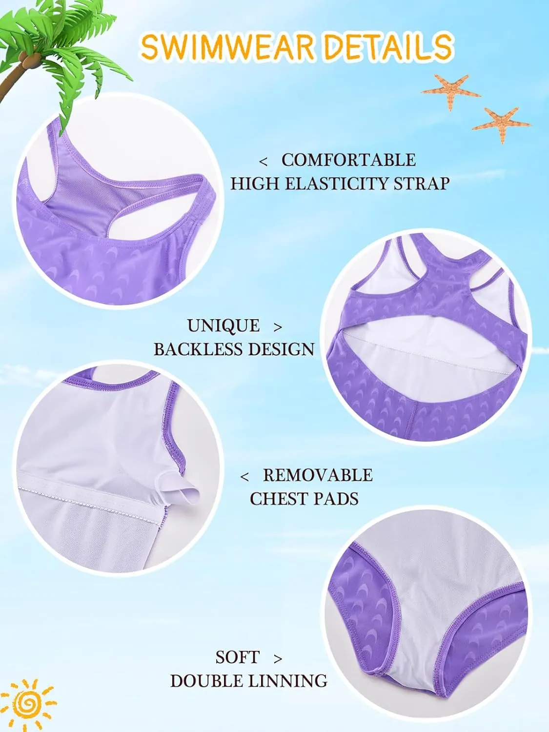 Patgoal Girls' One Piece Swimsuit Athletic Youth Girl's Swimsuit Kids Racerback Swimwear Thick Strap Beach Bathing Suit