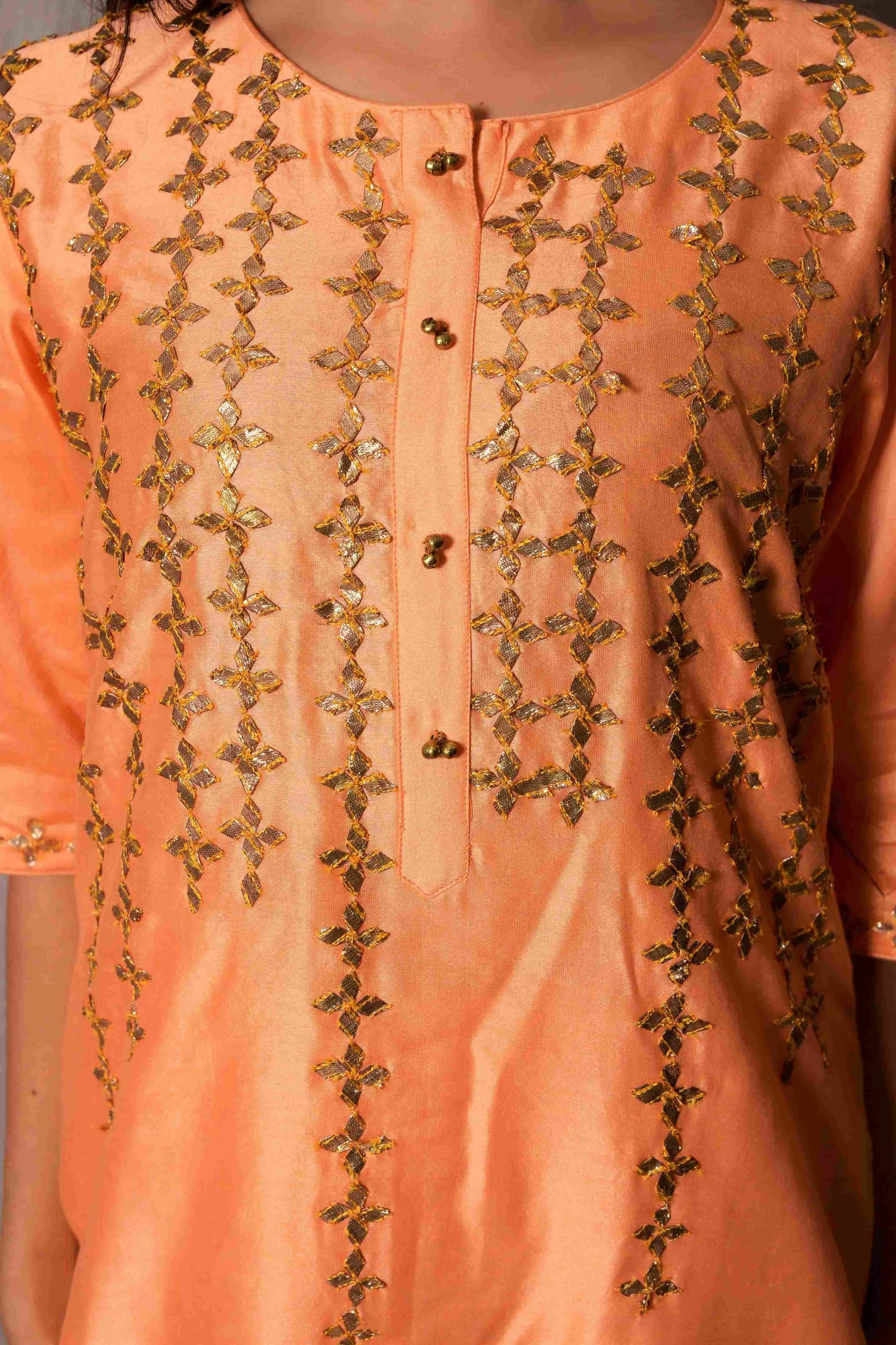 Peach Gota Patti Kurta with Plazzo