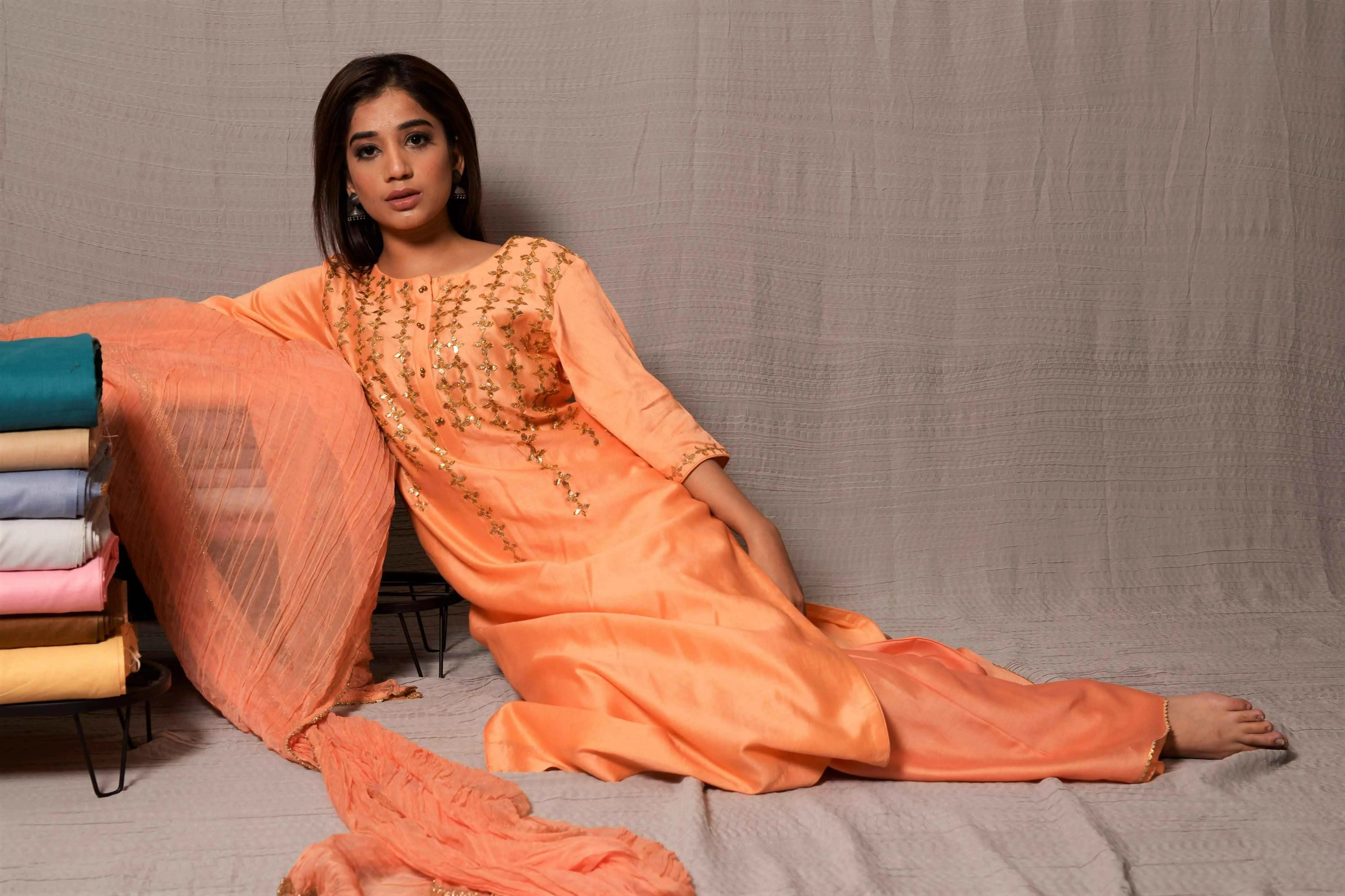 Peach Gota Patti Kurta with Plazzo