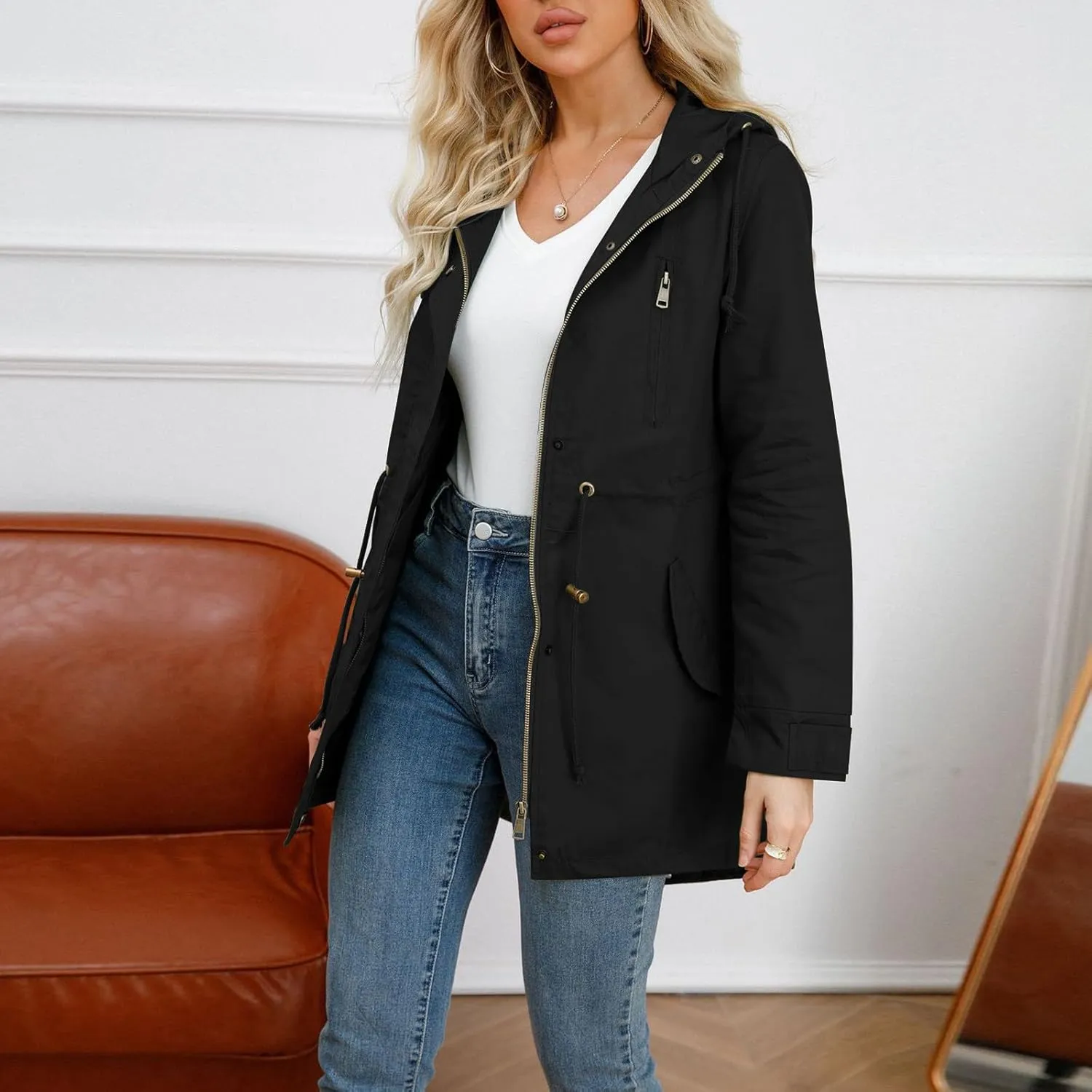 PeQAQ Rain Jackets for Women Waterproof Lightweight Windbreaker Jacket Womens Winter Rain Coats with Hood Cute Trench Coats