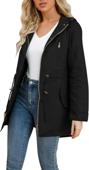 PeQAQ Rain Jackets for Women Waterproof Lightweight Windbreaker Jacket Womens Winter Rain Coats with Hood Cute Trench Coats