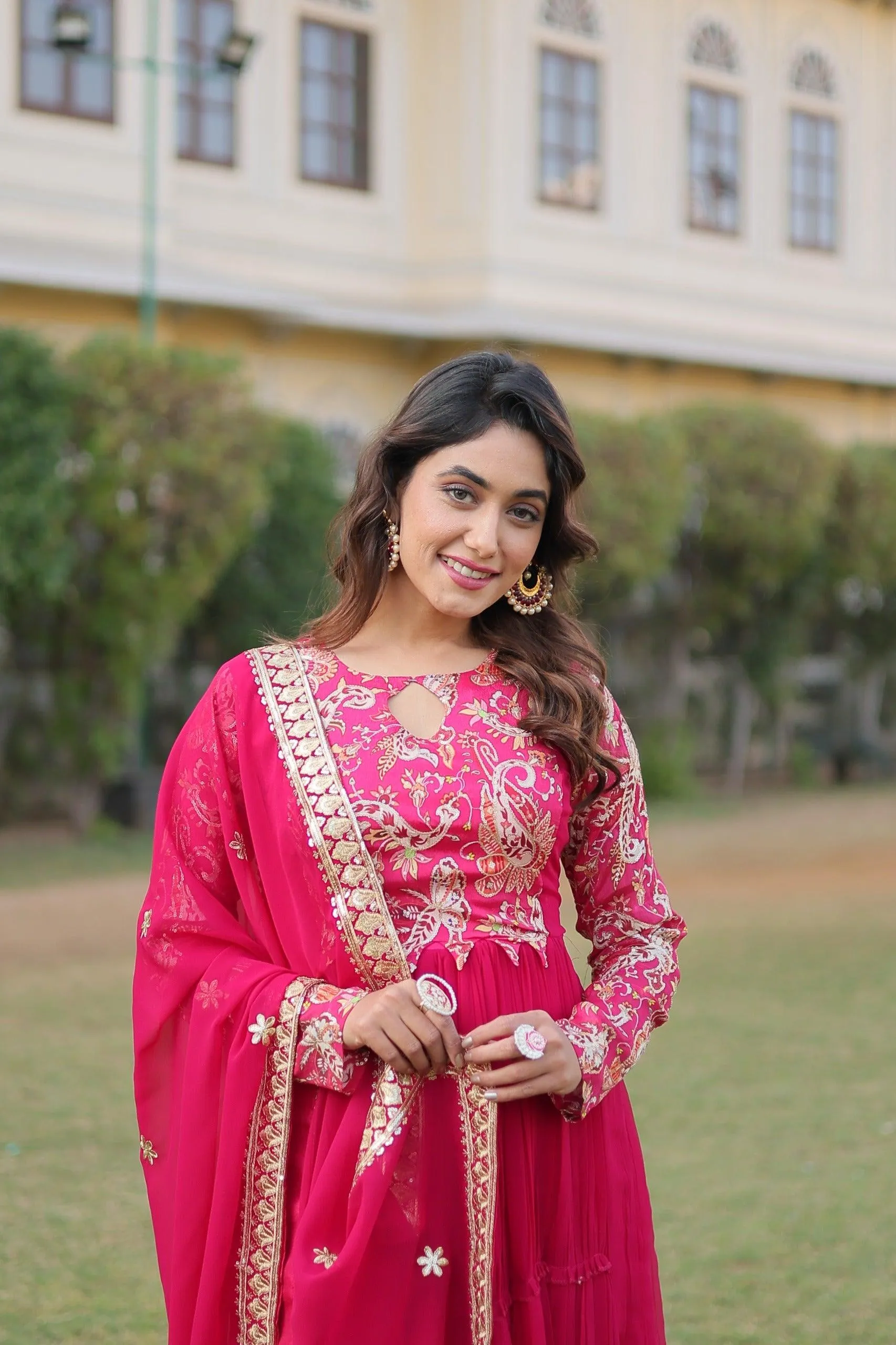 Pink Floral Fantasy Gown-Dupatta Collection