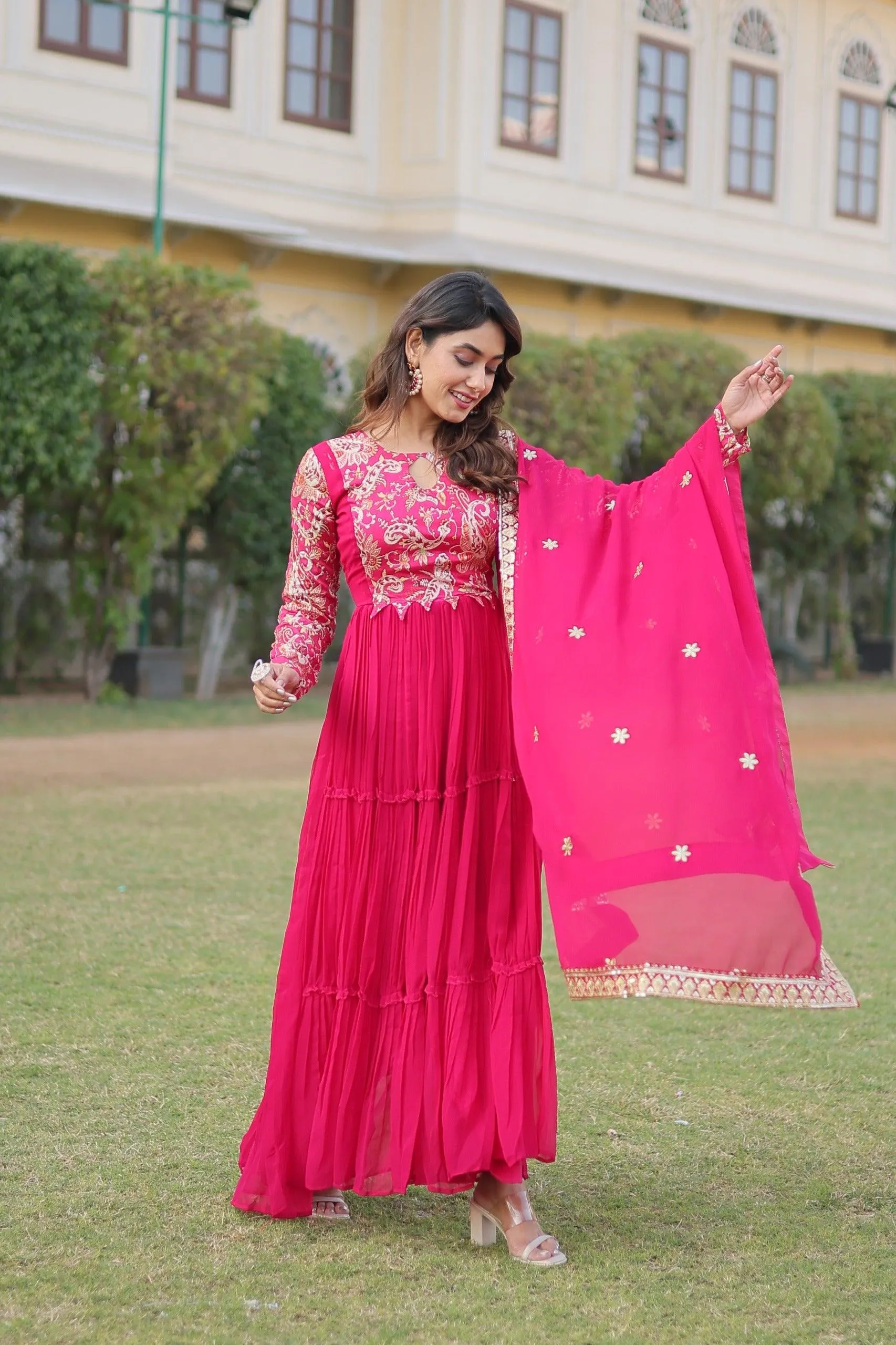 Pink Floral Fantasy Gown-Dupatta Collection