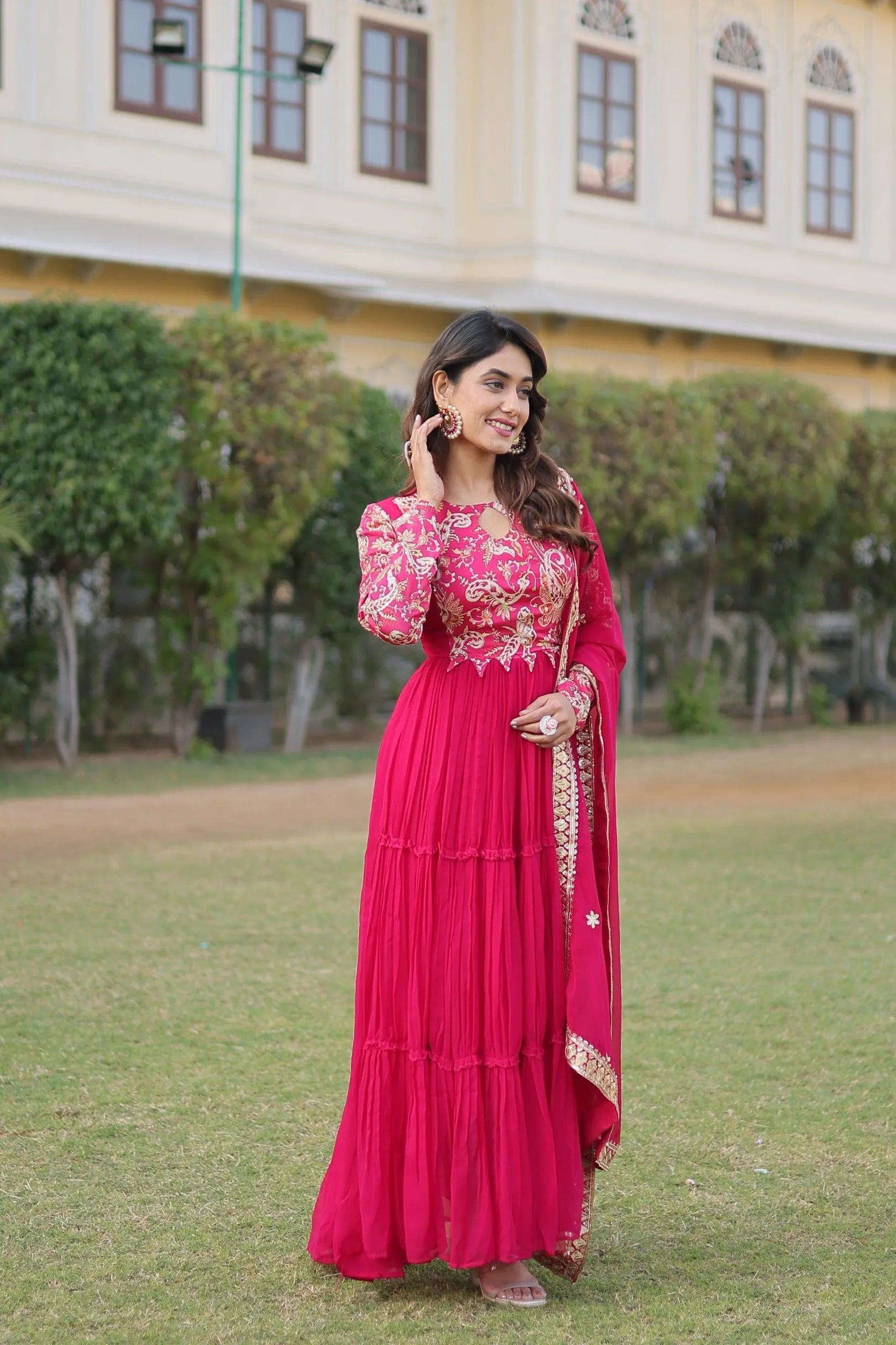 Pink Floral Fantasy Gown-Dupatta Collection