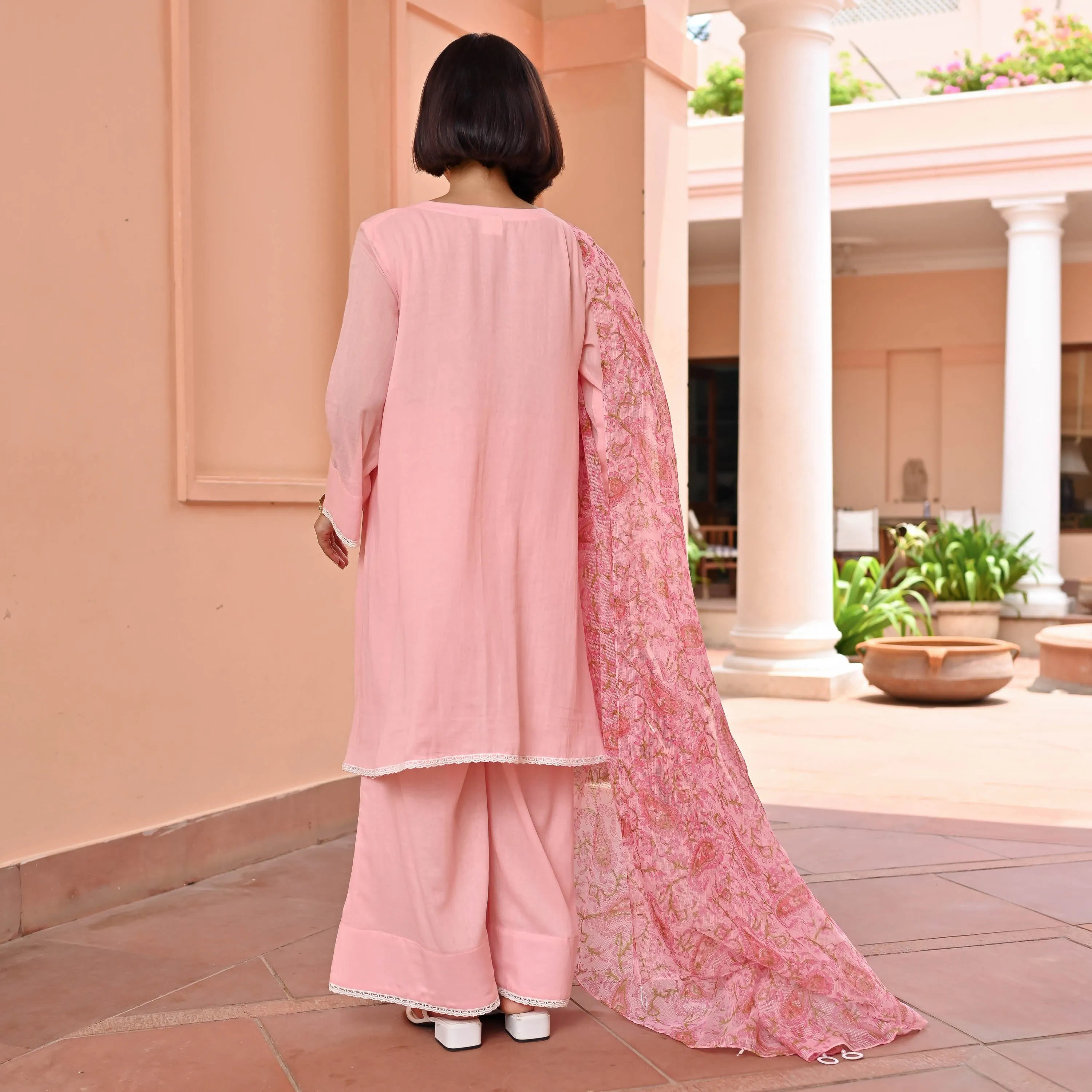Pink Suit With Printed Dupatta