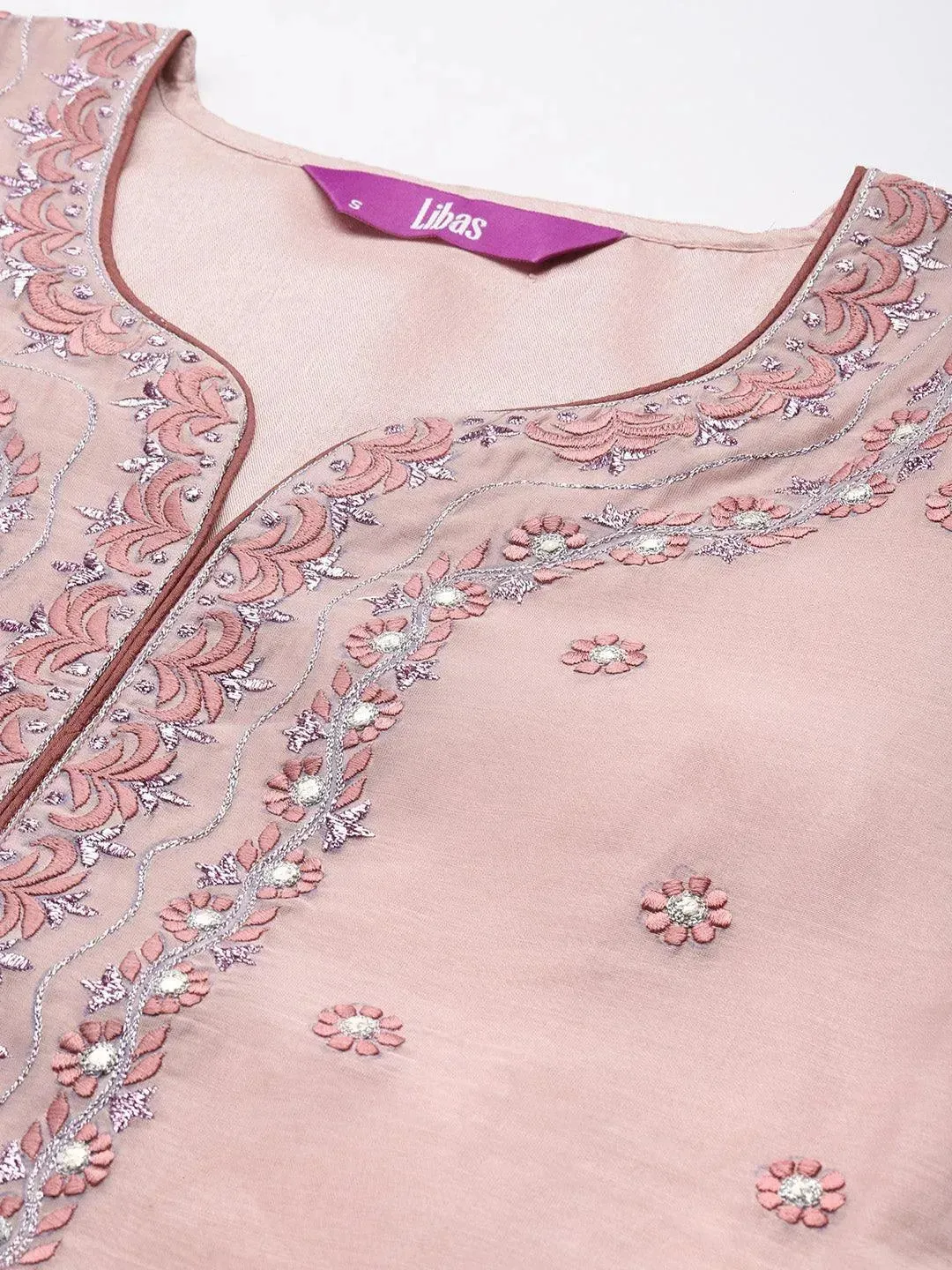 Pink Yoke Design Chanderi Cotton Straight Kurta