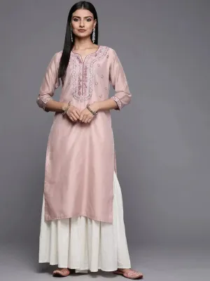 Pink Yoke Design Chanderi Cotton Straight Kurta