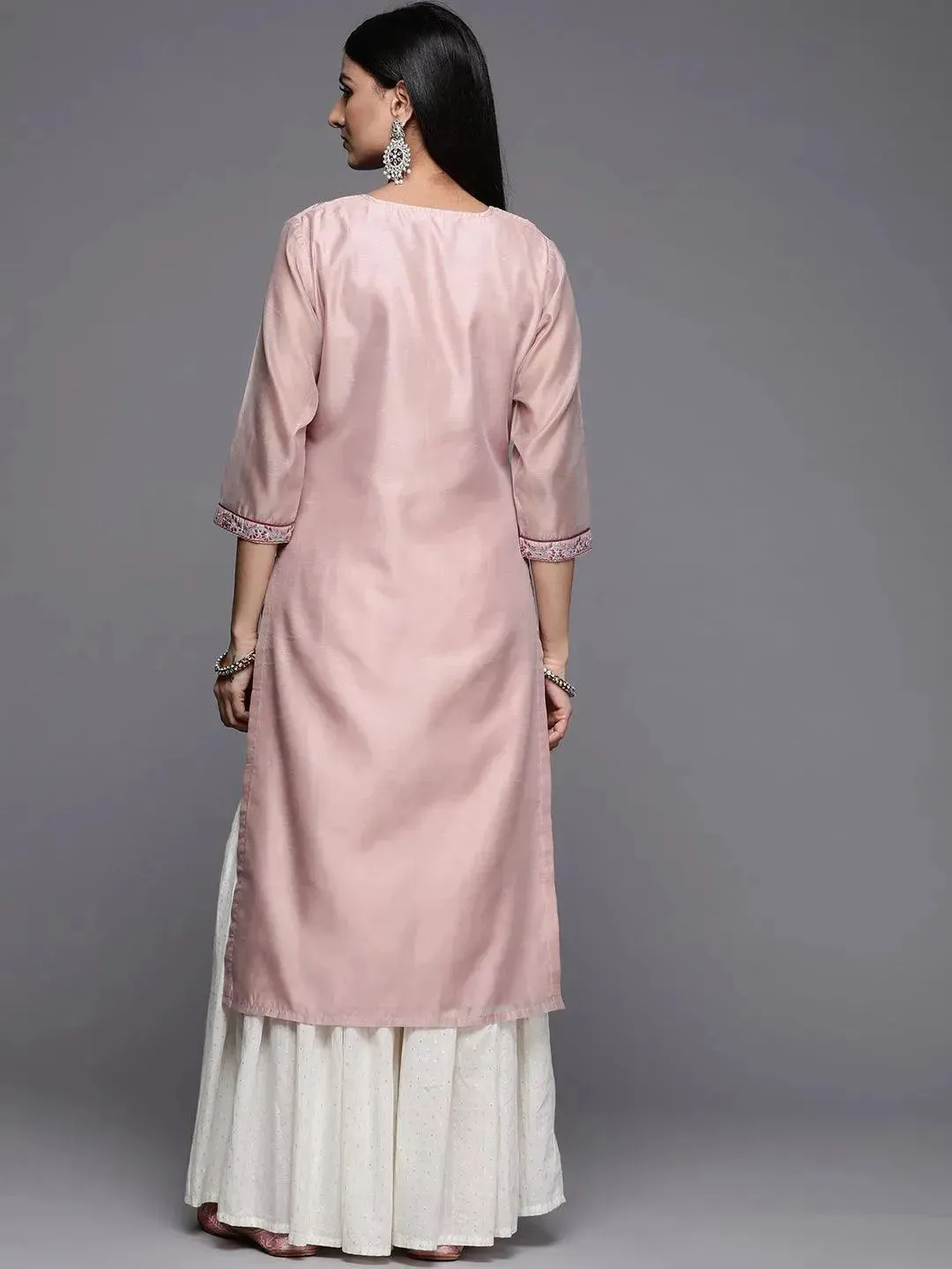 Pink Yoke Design Chanderi Cotton Straight Kurta