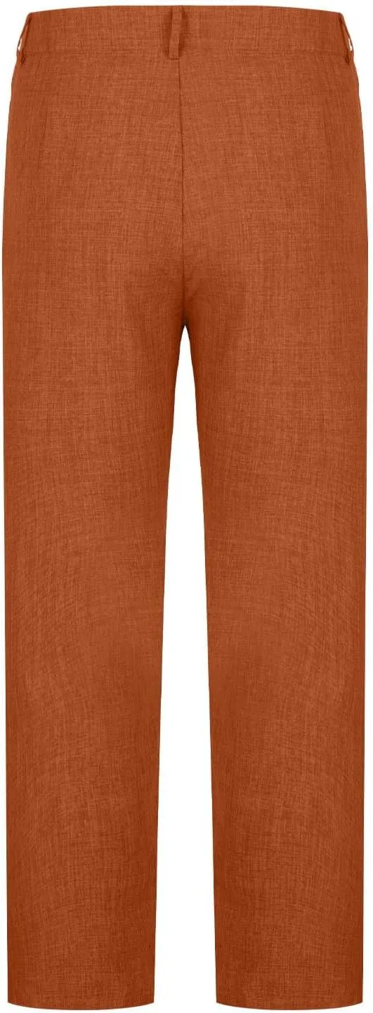 Plus Size Cotton Linen Pants Men's High Waist Tapered Leg Trousers with Pockets Casual Vintage Fashion Regular Pant