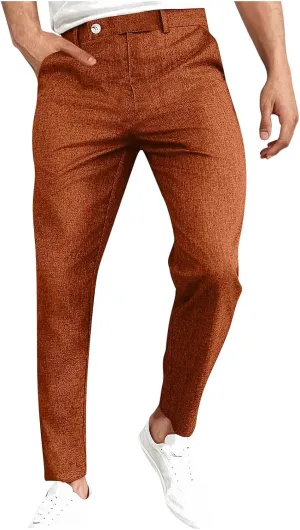 Plus Size Cotton Linen Pants Men's High Waist Tapered Leg Trousers with Pockets Casual Vintage Fashion Regular Pant