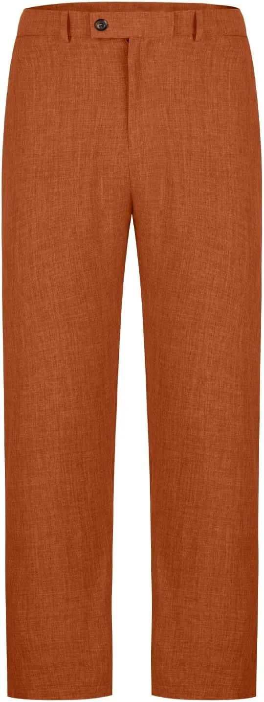 Plus Size Cotton Linen Pants Men's High Waist Tapered Leg Trousers with Pockets Casual Vintage Fashion Regular Pant