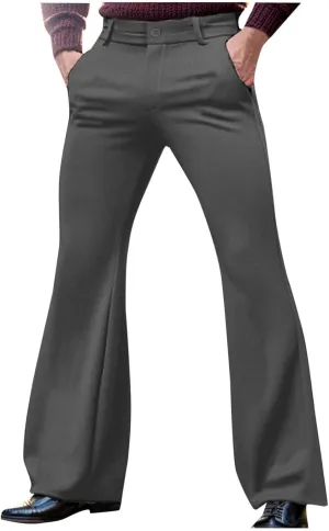Plus Size Flared Pants for Men 2025 Fashion Vintage High Waist Business Trousers Casual Solid Color Work Office Pant