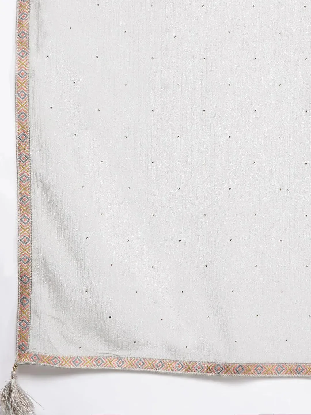 Plus Size Grey Woven Design Silk Blend Straight Kurta With Dupatta