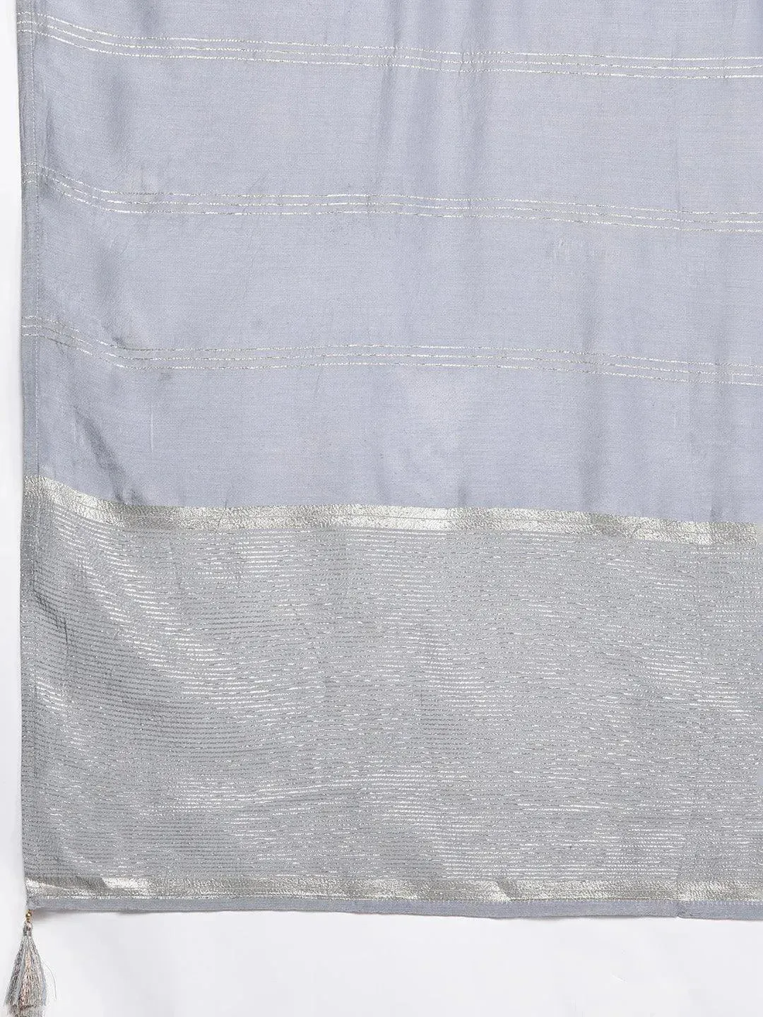 Plus Size Grey Woven Design Silk Blend Straight Kurta With Palazzos & Dupatta