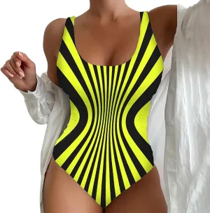 Plus Size One Piece Swimsuit for Women Tummy Control Stripe Square Neck Bathing Suits Retro Modest Beach Outfits