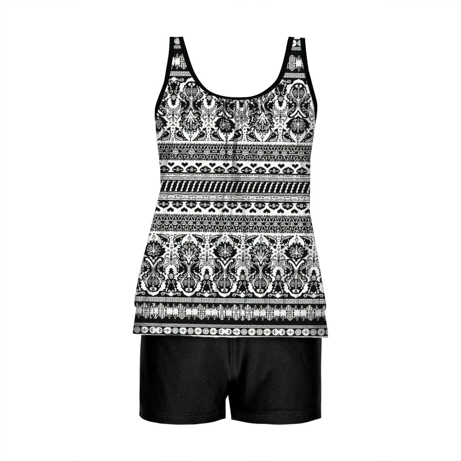 Plus Size Tankini Sets for Women 2 Piece Swimsuit Adjustable Tank Top with Boyshorts Beach Vacation Modest Swimwear