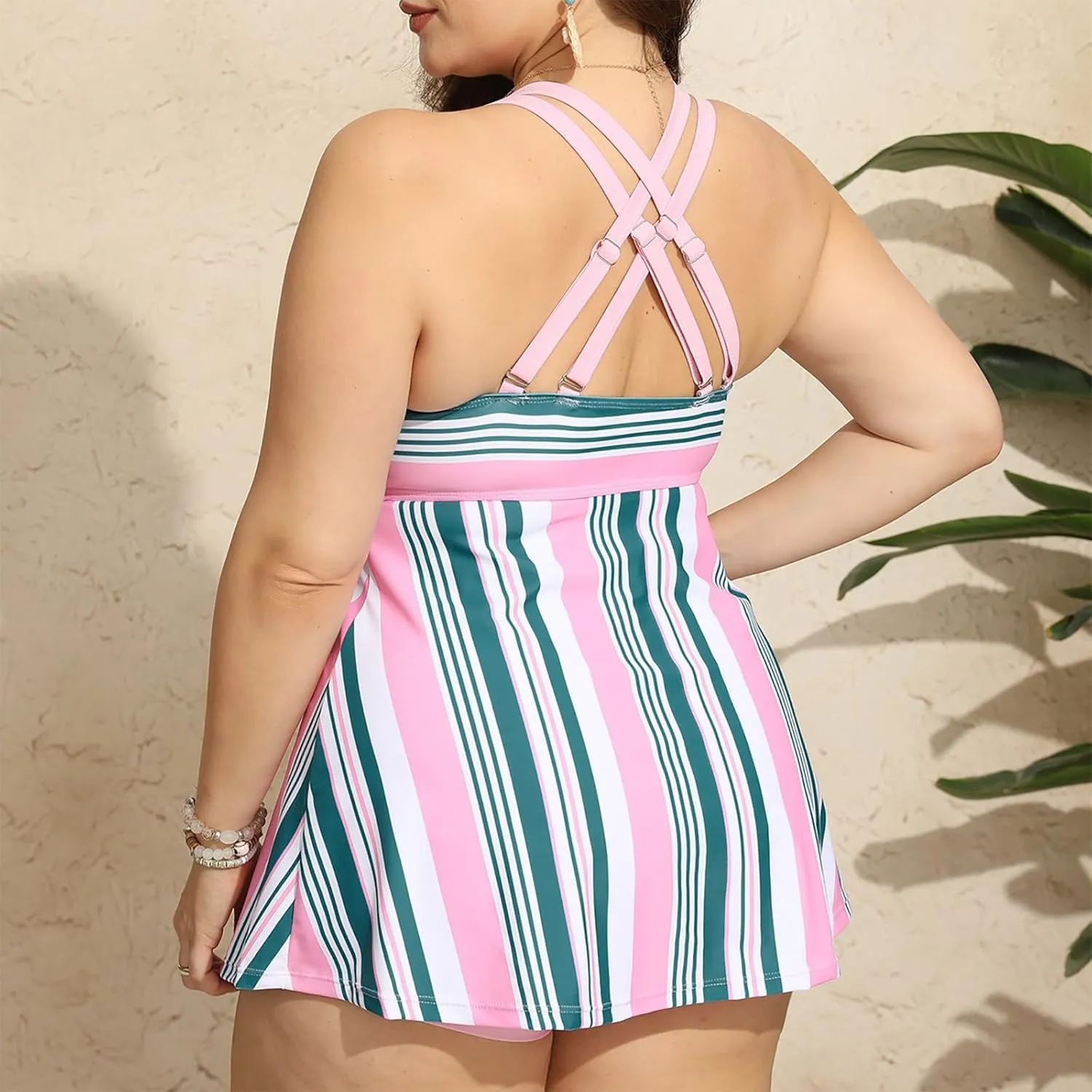 Plus Size Tankini Swimsuits for Curvy Women Summer Beach Two Piece Bathing Suits Ladies Flowy Tank Top with Boyshorts