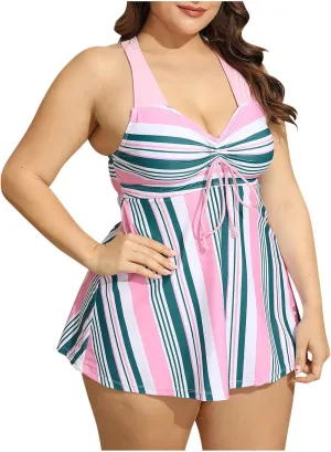 Plus Size Tankini Swimsuits for Curvy Women Summer Beach Two Piece Bathing Suits Ladies Flowy Tank Top with Boyshorts
