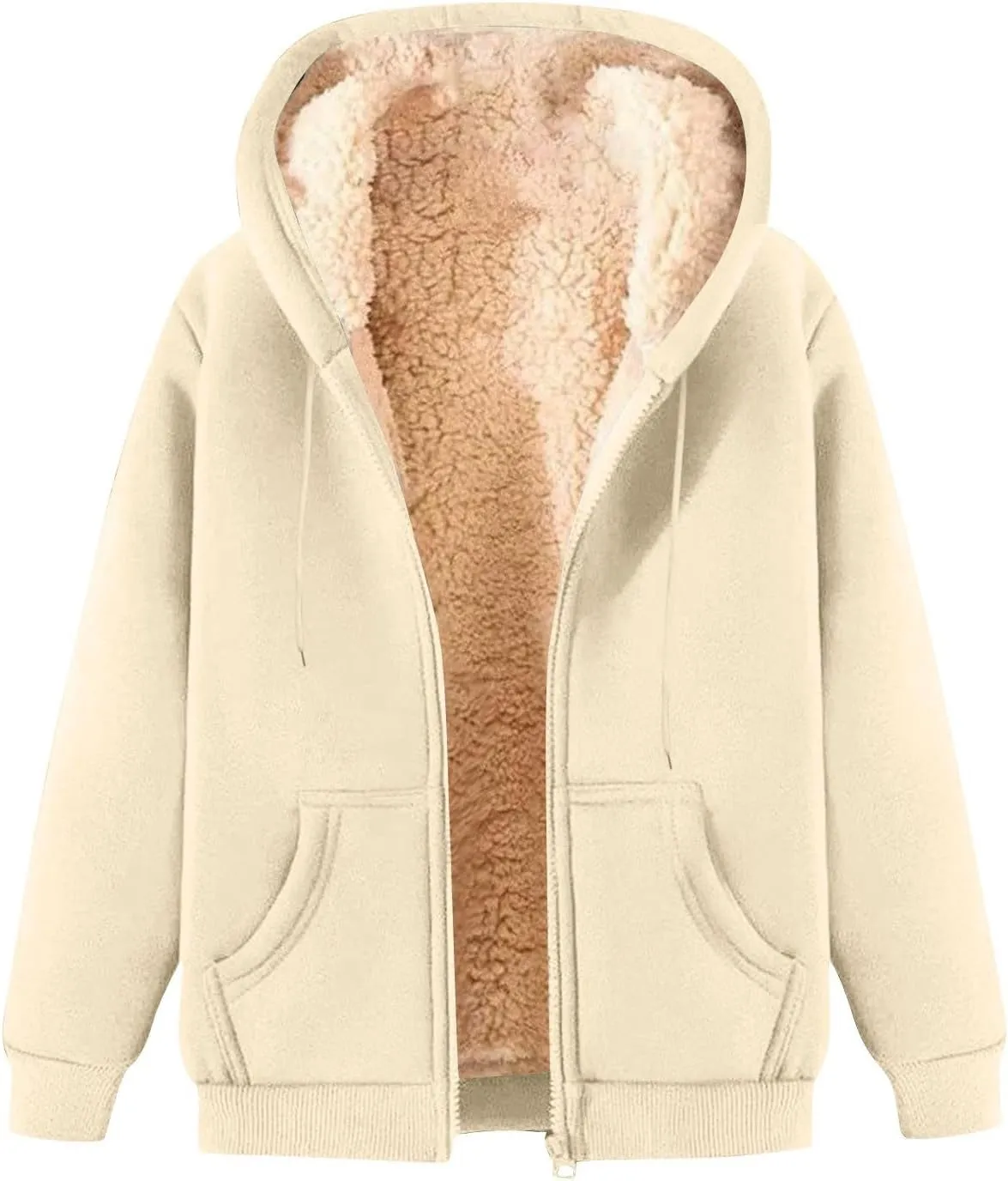 Plus Size Winter Coat for Women Fleece Lined Jacket Fuzzy Warm Hooded Sweatshirts Oversized Zipper Hoodies Outwear