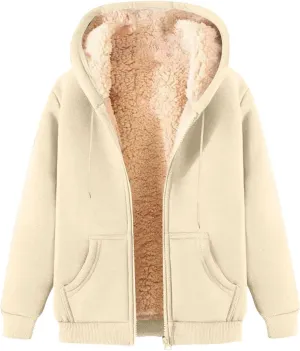 Plus Size Winter Coat for Women Fleece Lined Jacket Fuzzy Warm Hooded Sweatshirts Oversized Zipper Hoodies Outwear