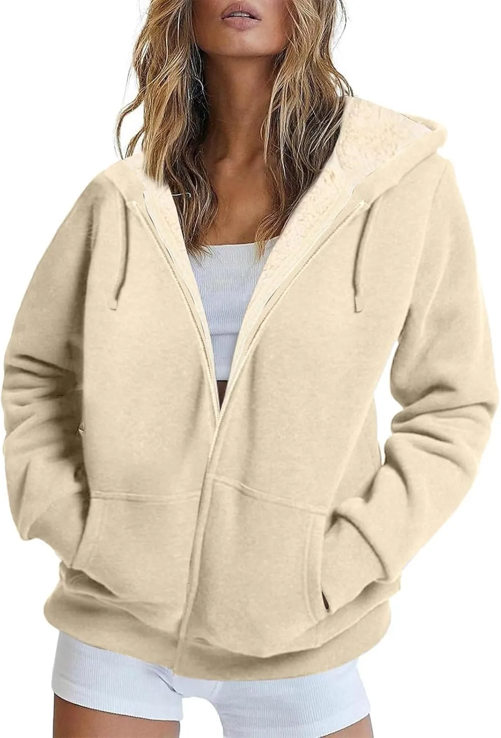 Plus Size Winter Coat for Women Fleece Lined Jacket Fuzzy Warm Hooded Sweatshirts Oversized Zipper Hoodies Outwear