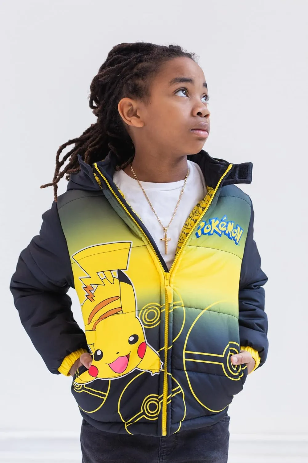 Pokemon Pikachu Zip Up Winter Coat Puffer Jacket Toddler to Big Kid Sizes (4-14-16)
