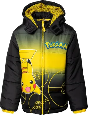 Pokemon Pikachu Zip Up Winter Coat Puffer Jacket Toddler to Big Kid Sizes (4-14-16)