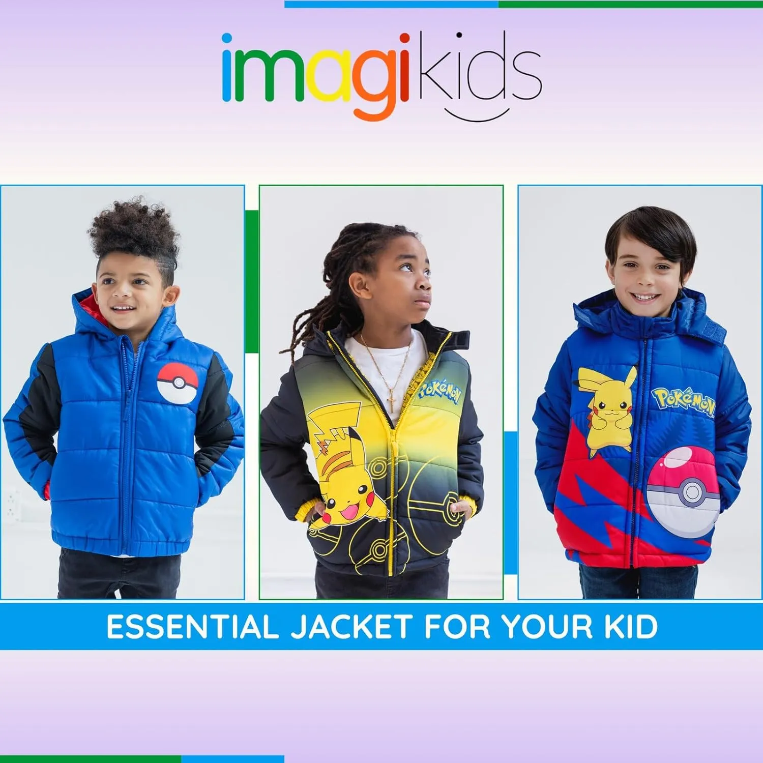 Pokemon Pikachu Zip Up Winter Coat Puffer Jacket Toddler to Big Kid Sizes (4-14-16)