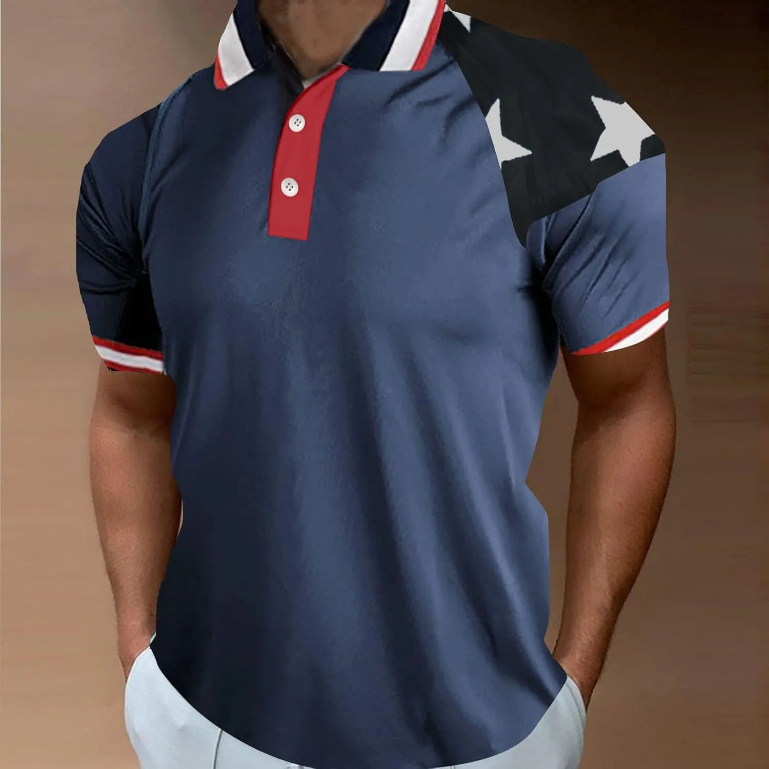 Polo Shirt for Men 2024 Short Sleeve Performance Patriotic Shirt Funny Shirt Men's Golf Shirts Quarter Button Shirts