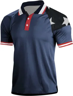 Polo Shirt for Men 2024 Short Sleeve Performance Patriotic Shirt Funny Shirt Men's Golf Shirts Quarter Button Shirts