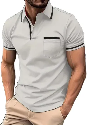 Polo Shirt Spring and Summer Casual Short Sleeved Buttons Lapel Solid Color Short Sleeved T Golf Polo Shirts for Men