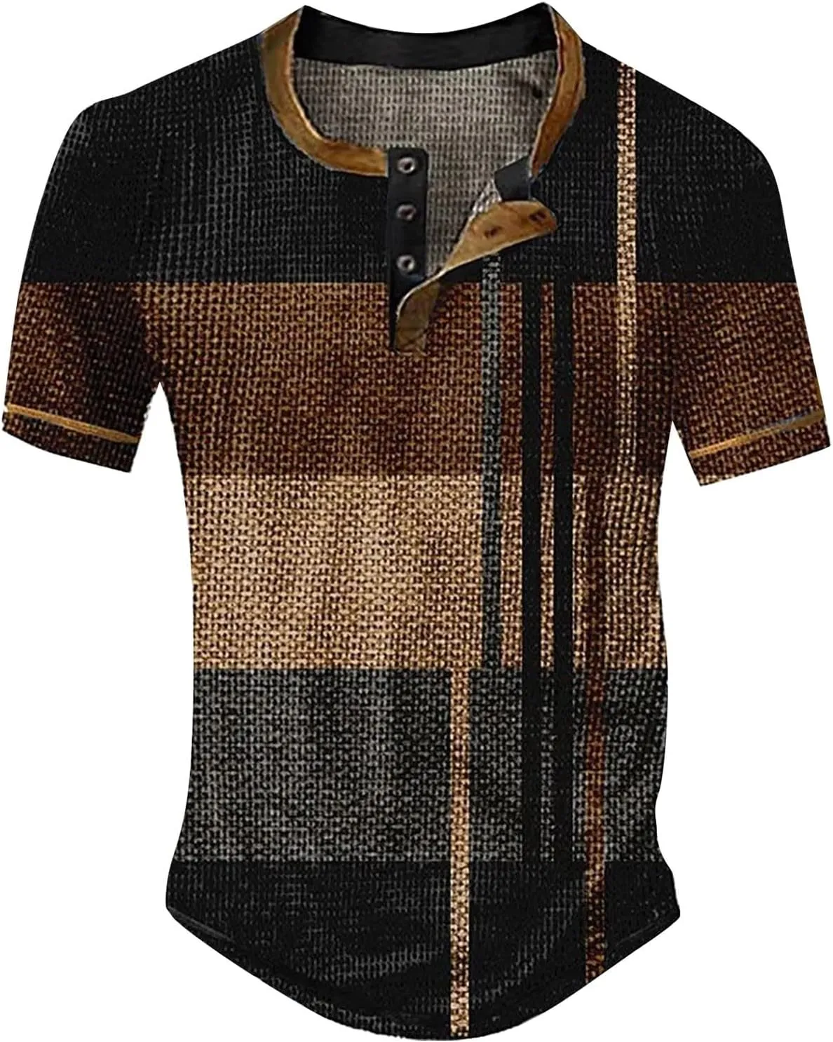 Polo Shirts Short Sleeved Casual Top Striped Plaid Retro Western Denim Print Button Men's T Shirt Top Slim Fit Tee