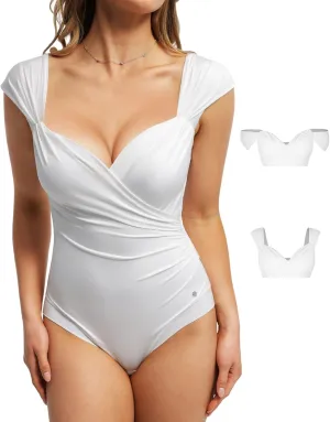 Popilush Shapewear Bodysuits for Women - Corset Tank Tops with Built in Bras Sleeveless Ruched Cute Going Out Outfits
