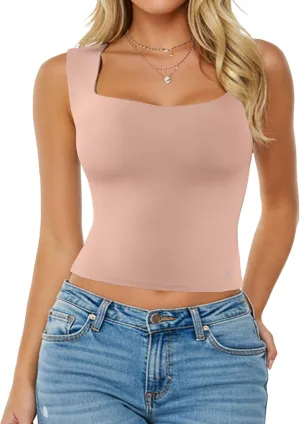 Popilush Shapewear Tank Top For Women - Square Neck Sleeveless Women'S Basic Tummy Control Tops Summer Outfits Going Out Tops