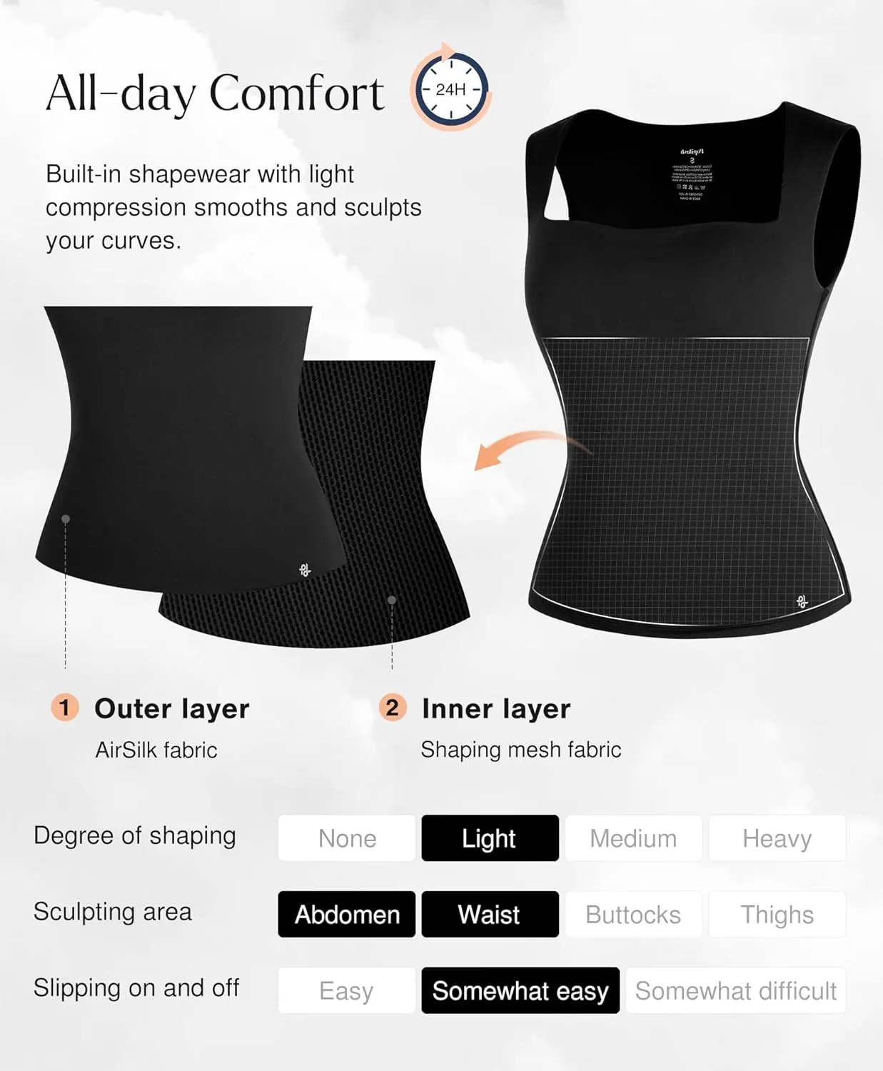 Popilush Shapewear Tank Top For Women - Square Neck Sleeveless Women'S Basic Tummy Control Tops Summer Outfits Going Out Tops
